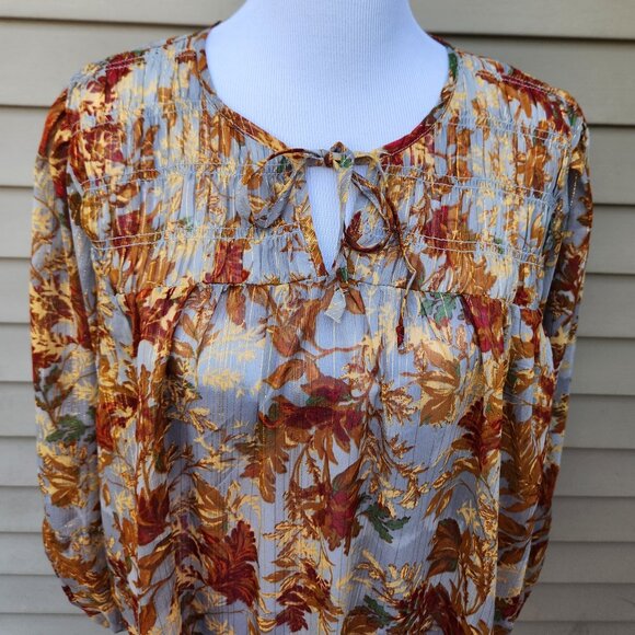 Maurices Plus Blouson Sleeve Blouse Metallic Sheer NWT Leaf Print Fall Autumn - Picture 4 of 16